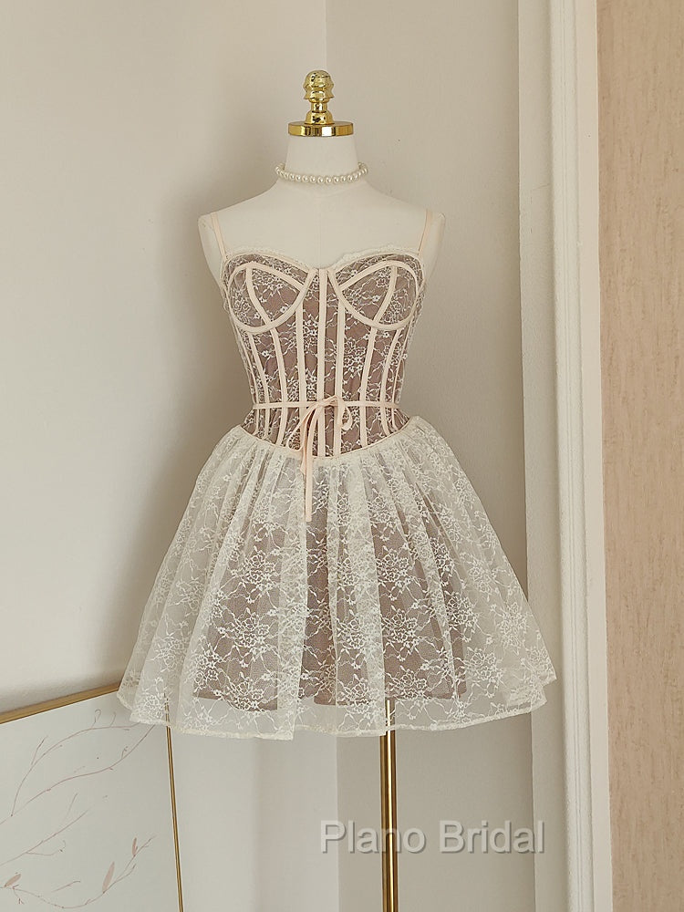 Sexy A Line Spaghetti Straps Lace Holiday Dresses Travel Vacation Dresses Short Birthday Dresses