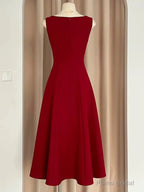 Sexy A Line Square Neckline Red Satin Ankle Length Evening Dress Prom Dresses