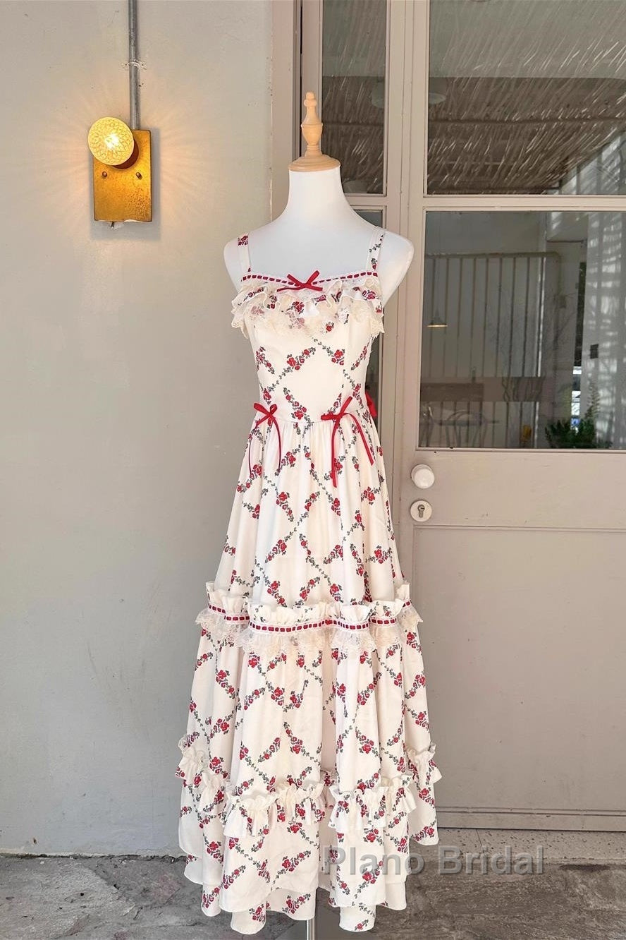 Sexy A Line Square Neckline Sleeveless WomenS Red Floral Holiday Dresses Vacation Dresses Birthday Dresses