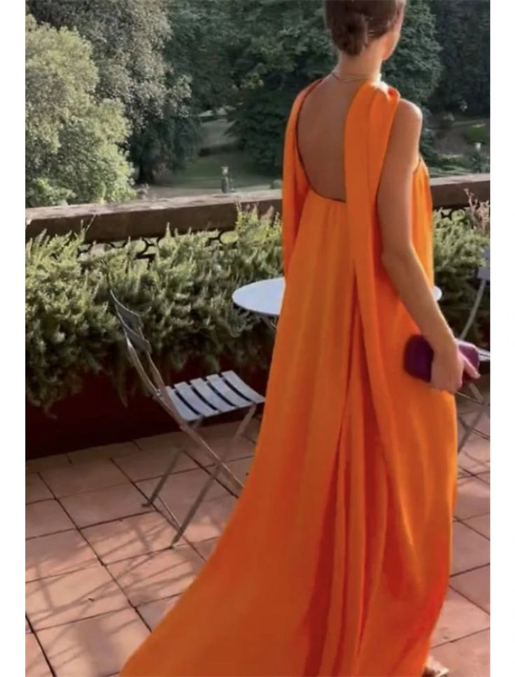 Sexy A Line Strapless Chiffon Organge Long Formal Prom Dresses