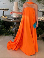 Sexy A Line Strapless Chiffon Organge Long Formal Prom Dresses