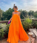 Sexy A Line Strapless Chiffon Organge Long Formal Prom Dresses