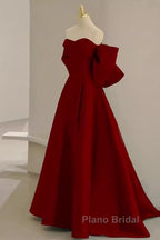 Sexy A Line Strapless Red Long Formal Prom Dresses