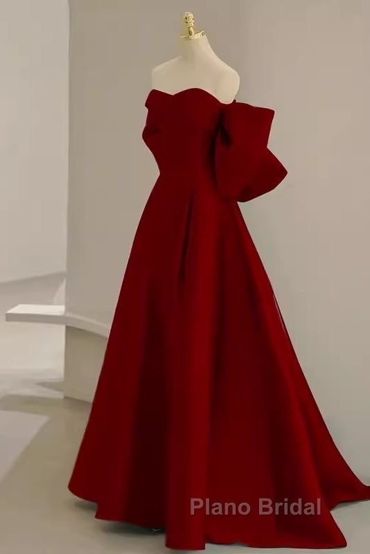 Sexy A Line Strapless Red Long Formal Prom Dresses