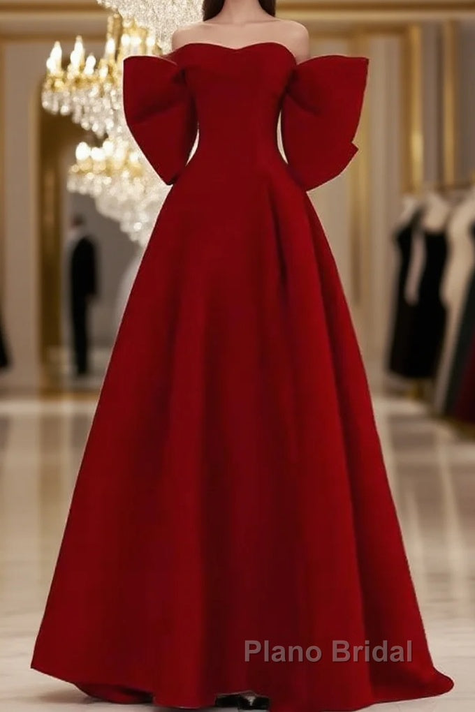 Sexy A Line Strapless Red Long Formal Prom Dresses Main image