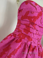 Sexy A Line Strapless Satin Pink Floral Vacation Dresses Short Birthday Dresses