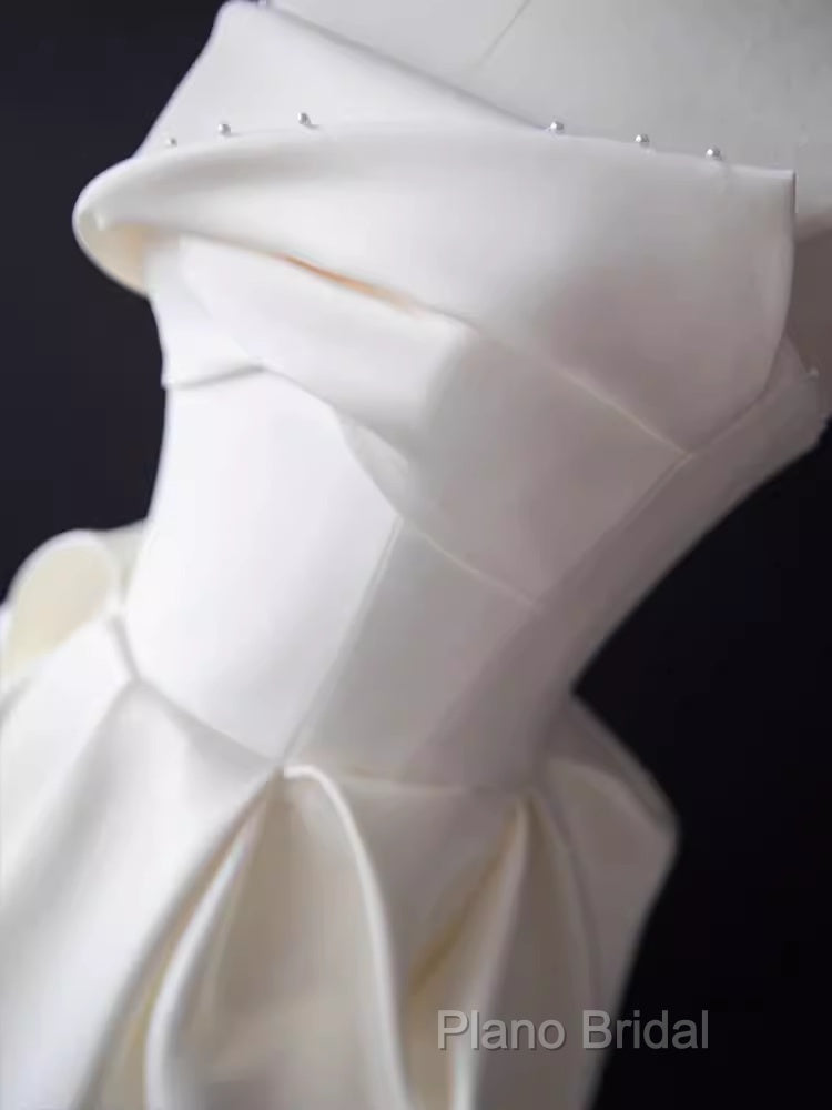 Sexy A Line Strapless Satin White Tea Length Wedding Dresses Brides Dresses