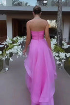 Sexy A Line Strapless Sleeveless Party Dresses Pink Formal Prom Dresses