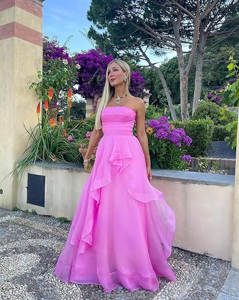 Sexy A Line Strapless Sleeveless Party Dresses Pink Formal Prom Dresses