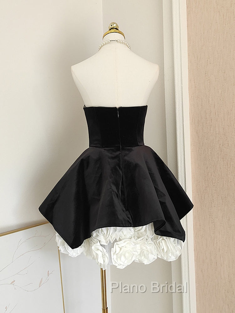 Sexy A Line Strapless Velvet Black Holiday Dresses Travel Vacation Dresses Short Birthday Dresses