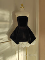 Sexy A Line Strapless Velvet Black Holiday Dresses Travel Vacation Dresses Short Birthday Dresses