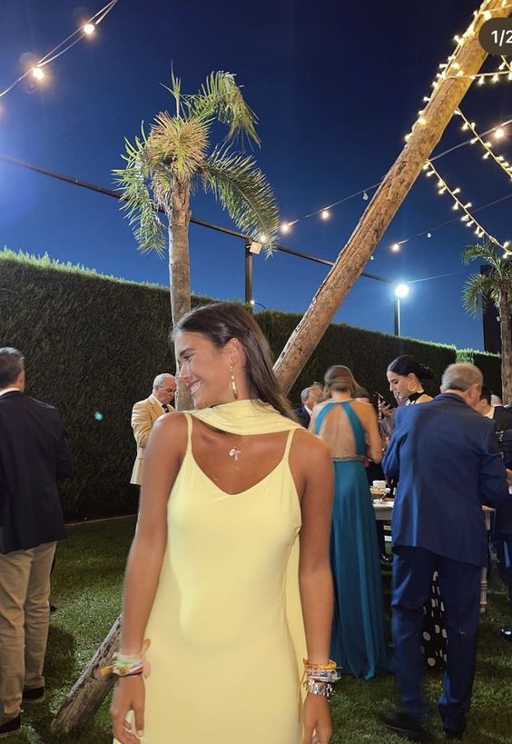 Sexy A Line Straps Chiffon Yellow Long Formal Prom Dresses