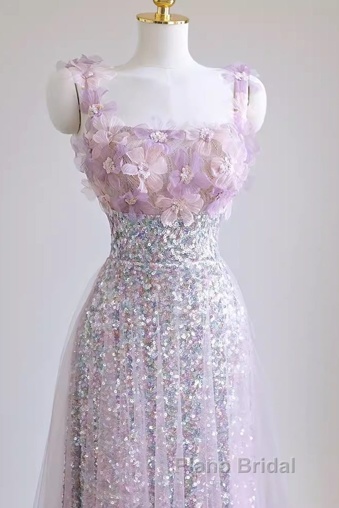 Sexy A Line Straps Lilac Sequin Formal Prom Dresses Secondary image