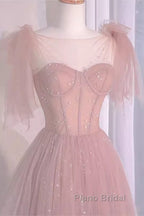 Sexy A Line Straps Neckline Long Pink Formal Prom Dresses