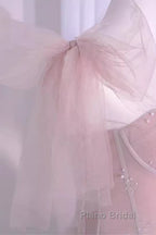 Sexy A Line Straps Neckline Long Pink Formal Prom Dresses