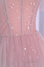 Sexy A Line Straps Neckline Long Pink Formal Prom Dresses