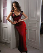 Sexy A Line Straps Ombre Burgundy Chiffon Long Formal Prom Dresses