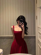 Sexy A Line Straps Red Ankle Length Formal Prom Dresses Birthday Outfits Formal Dresses