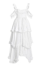 Sexy A Line Straps Ruffles Floor Length Chiffon White Formal Prom Dresses 1697