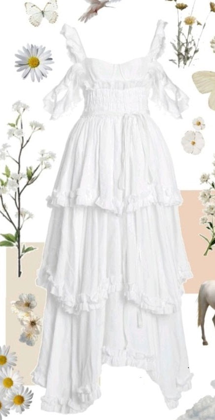 Sexy A Line Straps Ruffles Floor Length Chiffon White Formal Prom Dresses 1697