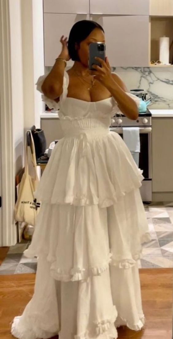 Sexy A Line Straps Ruffles Floor Length Chiffon White Formal Prom Dresses Secondary image