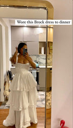 Sexy A Line Straps Ruffles Floor Length Chiffon White Formal Prom Dresses