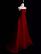 Sexy A Line Strapless Sleeveless Burgundy Long Formal Prom Dresses