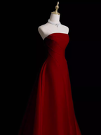 Sexy A Line Strapless Sleeveless Burgundy Long Formal Prom Dresses
