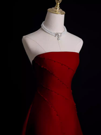 Sexy A Line Strapless Sleeveless Burgundy Long Formal Prom Dresses