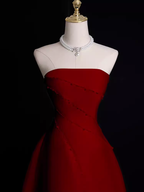 Sexy A Line Strapless Sleeveless Burgundy Long Formal Prom Dresses