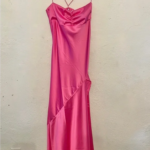 Sexy A Line Straps Sleeveless Party Dresses Hot Pink Side Slit Formal Prom Dresses