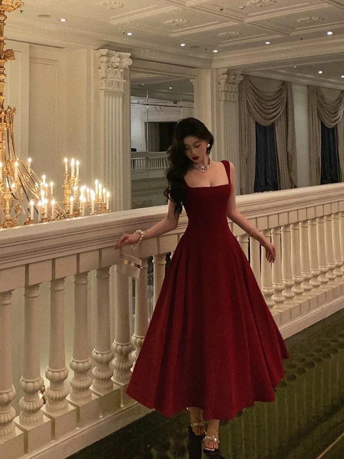 Sexy A Line Straps Wine Red Ankle Length Formal Prom Dresses,Wine Red Formal Dresses Main image