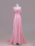 Sexy A Line Sweetheart Pink Satin Long Formal Prom Dresses Formal Evening Dresses Formal Dresses