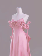 Sexy A Line Sweetheart Pink Satin Long Formal Prom Dresses Formal Evening Dresses Formal Dresses