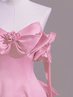 Sexy A Line Sweetheart Pink Satin Long Formal Prom Dresses Formal Evening Dresses Formal Dresses