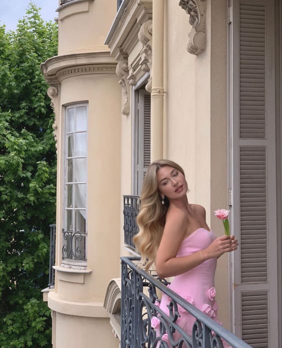 Sexy A Line Sweetheart Sleeveless Party Dresses Pink Slit Flowers Formal Prom Dresses