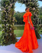 Sexy A Line V Neckline Organge Formal Prom Dresses Long Party Dresses