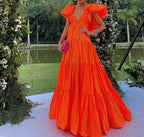 Sexy A Line V Neckline Organge Formal Prom Dresses Long Party Dresses