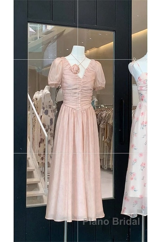 Sexy A Line V Neckline Pink Chiffon Beach Dresses WomenS Vacation Dresses