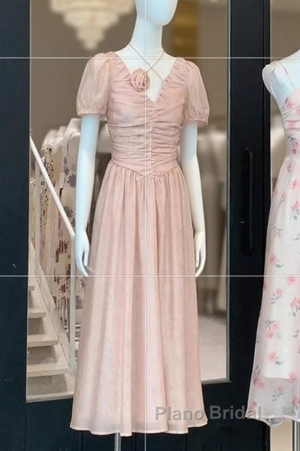Sexy A Line V Neckline Pink Chiffon Beach Dresses WomenS Vacation Dresses Main image