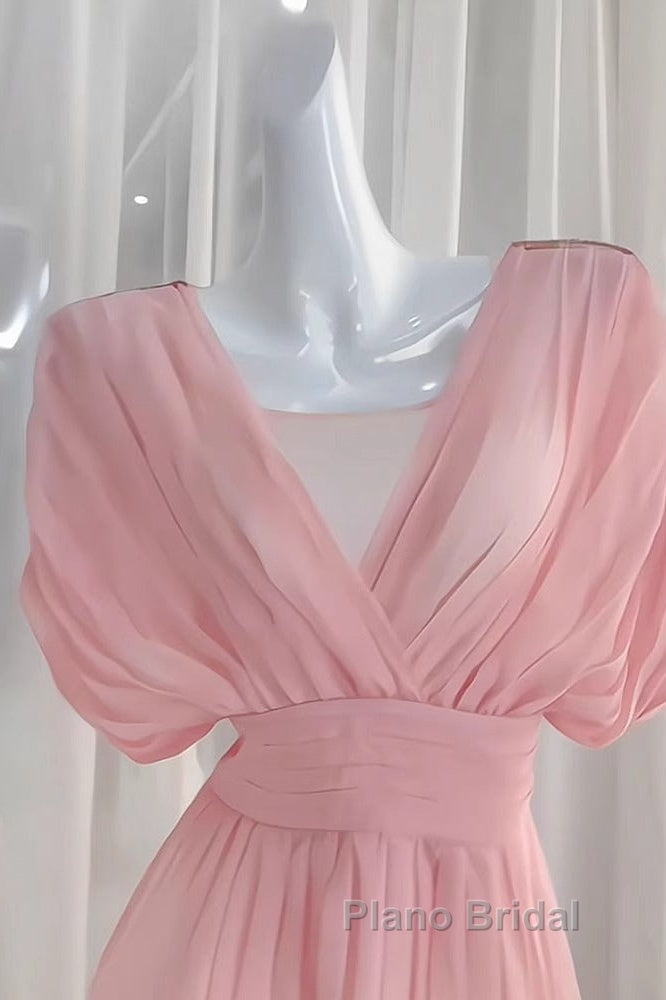 Sexy A Line V Neckline Ruffled Pink Chiffon Beach Dresses WomenS Vacation Dresses Secondary image