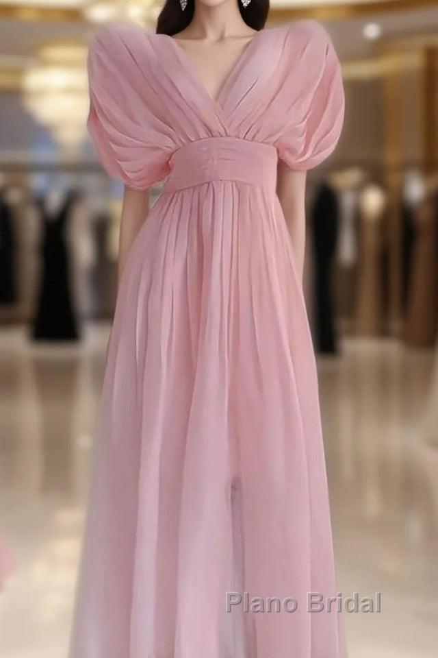 Sexy A Line V Neckline Ruffled Pink Chiffon Beach Dresses WomenS Vacation Dresses Main image