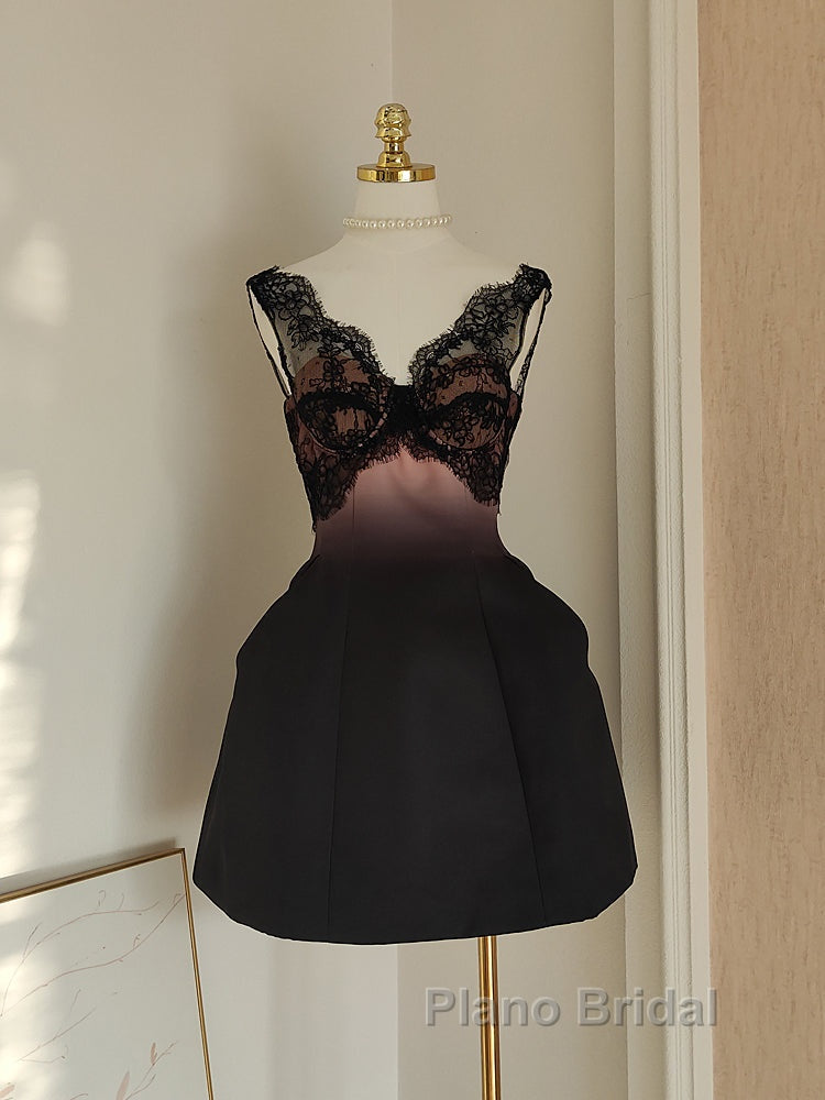 Sexy A Line V Neckline Satin Lace Vacation Dresses Short Birthday Dresses
