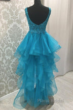 Sexy Asymmetrical V-Neck Tulle Formal Prom Dresses