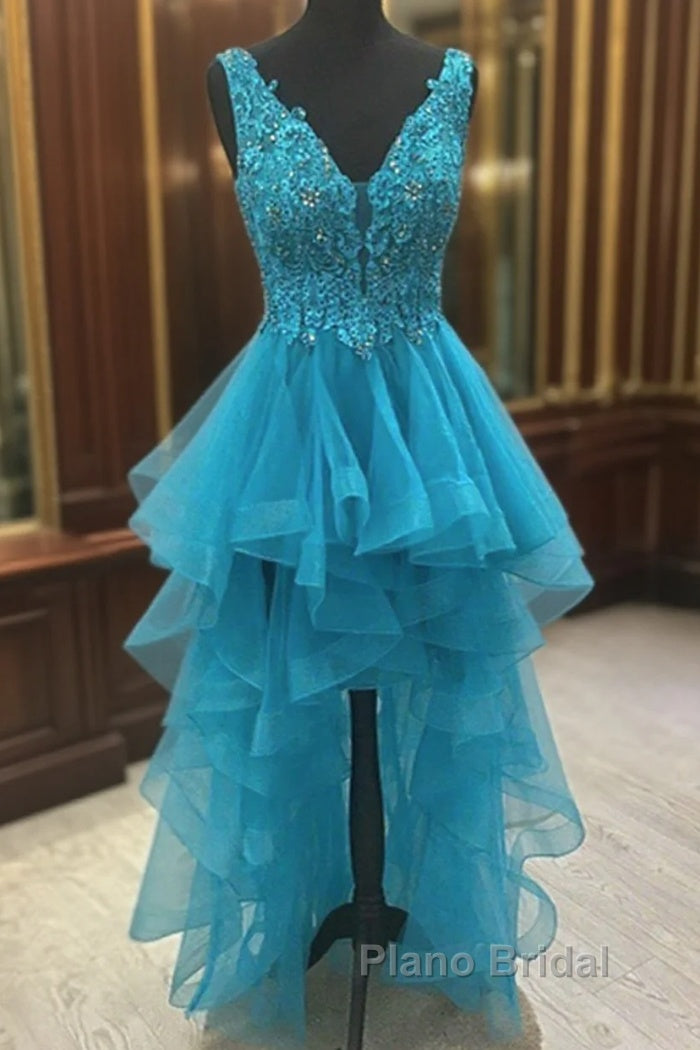 Sexy Asymmetrical V-Neck Tulle Formal Prom Dresses