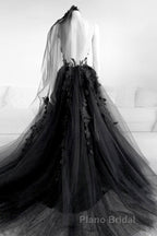Sexy Backless Appliques Black Lace Long Formal Prom Dress, Black Lace Formal Dress, Black Evening Dress