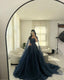 Sexy Ball Gown Navy Blue Tulle Long Sequin Formal Prom Dresses Long Party Dresses