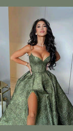 Sexy Ball Gown Formal Prom Gown With Straps Green Lace Formal Prom Dresses For Teens