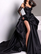 Sexy Ball Gown Strapless Burgundy Long Slit Party Dresses Formal Prom Dresses