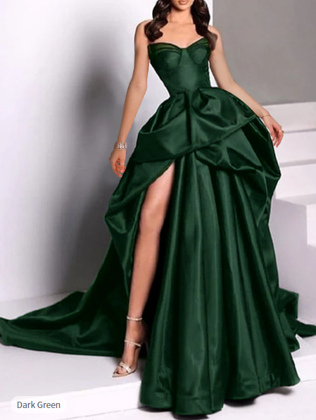 Sexy Ball Gown Strapless Burgundy Long Slit Party Dresses Formal Prom Dresses